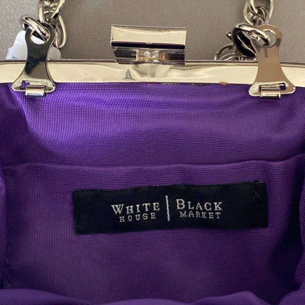 NWT White House Black Market Purple Rosette Floral Clutch Chain Bag Convertible - Picture 3 of 12